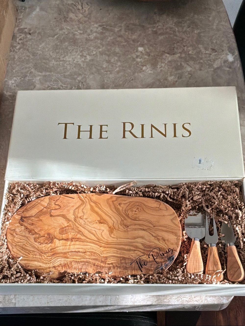 Olive Wood Cheese Board Set in Natural Wood